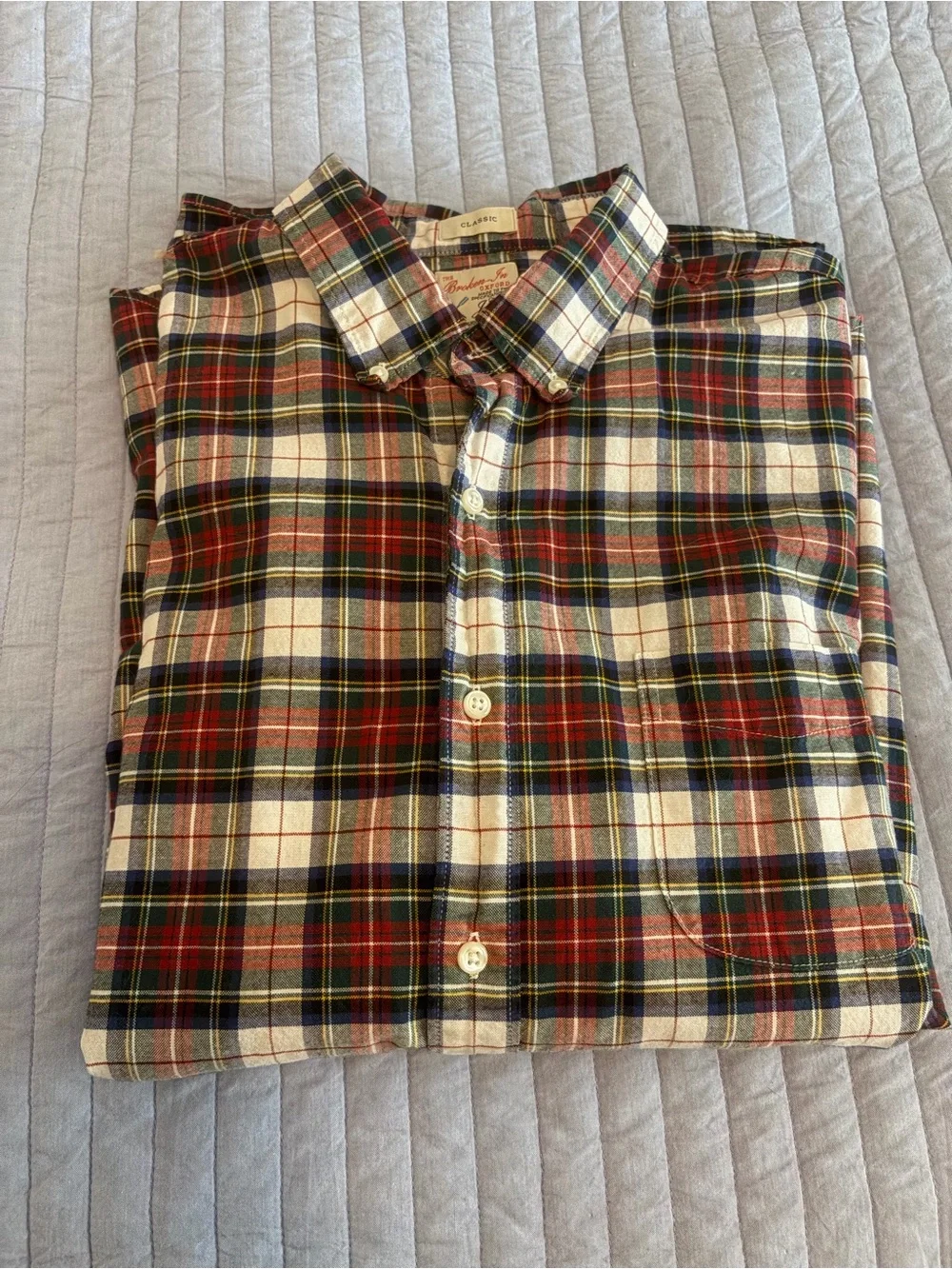Jcrew men’s organic cotton plaid button-down shirt holiday Christmas tartan